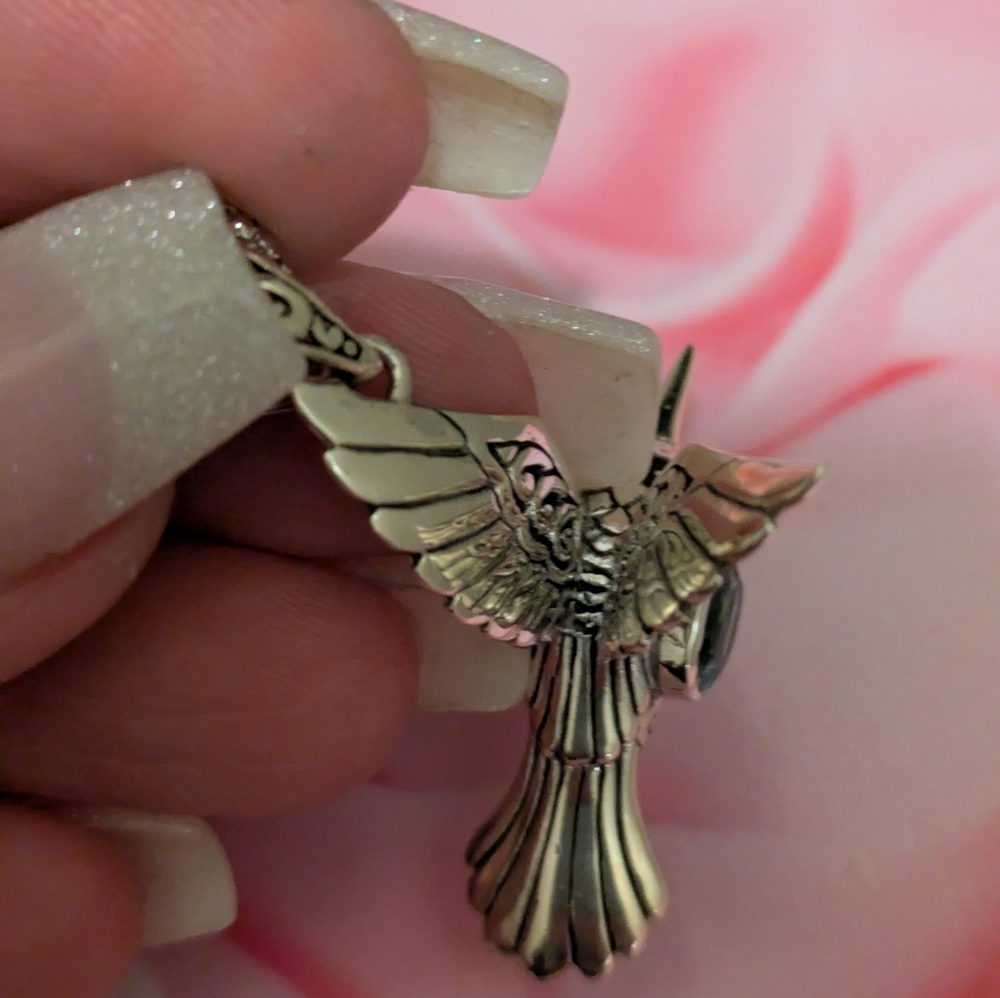 🪽🐦Sterling 3D Bali Style W/Blue Topaz Revisible Hummingbird Pendant 🐦🪽 - Picture 4 of 5
